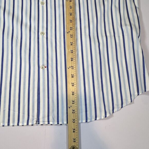 Steve Harvey Blue Stripe Men’s Dress Shirt 17.5 37 French Cuff Cotton NWT - Picture 13 of 14